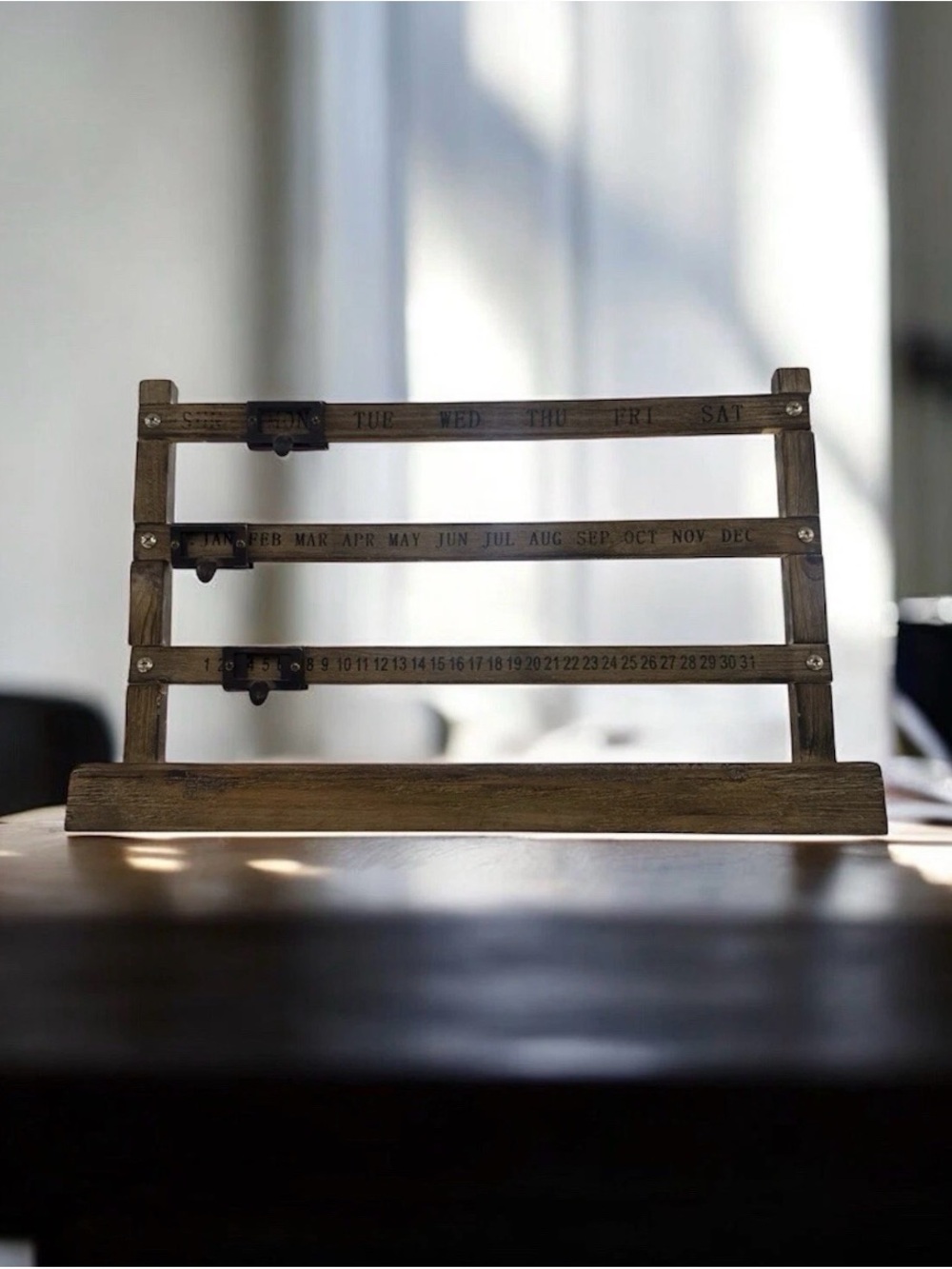 Rustic Perpetual Wooden Desk Calendar - Natural Wood day Primative calendar